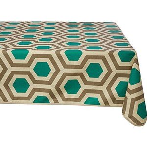 Hexagon Teal & Walnoot Tablecloth 140 x 180 cm