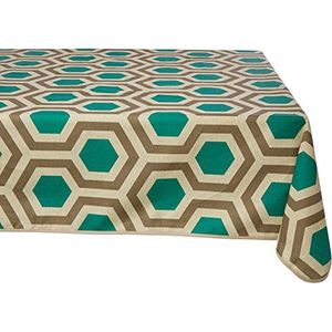 Hexagon Teal & Walnoot Tablecloth 140 x 250 cm