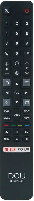 DCU Tecnologic Tv-afstandsbediening, afstandsbediening voor TCL-tv's, bevat knoppen voor Netflix, Prime Video, kleur zwart