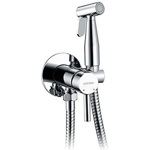 GRIFEMA G154-1 Bidetkranen, Bidetkraan met Koud en Warm Water, Verzonken voor Bidet WC, Bidet Kraan, met Douchehand en Slang, Chroom, Zilver