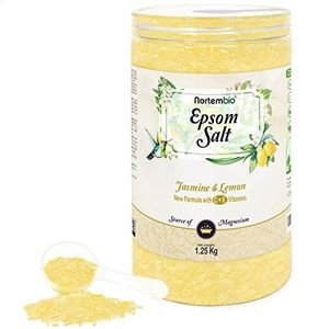 Nortembio Epsomzout 100% Geur Jasmijn & Citroen 1,25 kg – Natuurlijke Bron van Magnesium | Met Hydraterende Vitamine C en E | Voor Ontspanningsbaden, Spa en Huidverzorging + Gratis E-Book