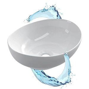 Starbath Plus - Witte keramische wastafel, ovale vorm, afmetingen 41 x 33 x 15 cm, ideaal om op badkamermeubels en toiletten te plaatsen