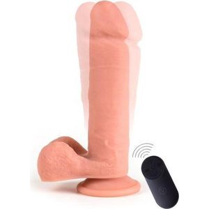 Virgite vibrerende dildo van 21 cm met ballen en remote control - beige