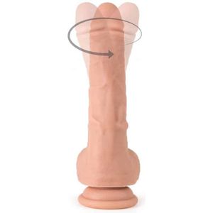 Virgite - Roterende vibrerende dildo met scrotum van 19 cm met afstandsbediening - lichte huidskleur