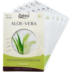 Ardaraz - Verzachtend en helend vochtinbrengend gezichtsmasker, geïmpregneerd met Aloë Vera serum concentraat, set van 5 gezichtsmaskers