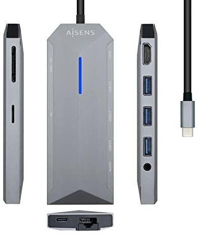 AISENS ASUC-9P001-GR laptop dock & poortreplicator Bedraad Thunderbolt 3 Grijs