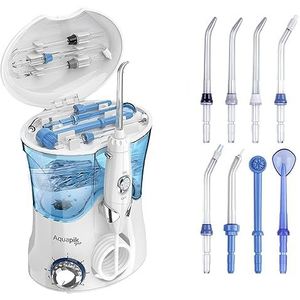 Aquapik® PRO Professionele Water Flosser | Verwijdert Tandplak + Aanbevolen door Tandartsen + Zorgt voor Implantaten en Orthodontie | Monddouche met 8 Opzetstukken + 10 Drukniveaus + 600 ml Capaciteit