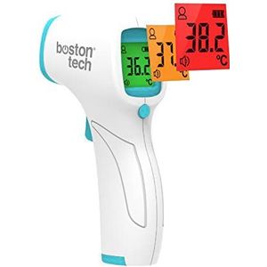 Boston Tech ME105 - Digitale contactloze infraroodthermometer, voorhoofd en oor voor mensen en oppervlakken. Nauwkeurige aflezing, meetgeheugen. Koorts alarm. Geschikt voor kinderen en volwassenen