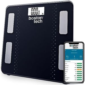 Digitale lichaamsvetweegschaal, Bluetooth, intelligente weegschaal met app, 13 gewichtsmetingen, lichaamsanalyse, compatibel met Android en iOS, max. 180 kg, gratis dieet voor gewichtsverlies (zwart)