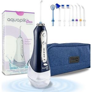 Aquapik One, draagbare tand- en neus-irrigator met 8 multifunctionele sproeiers, 5 gebruiksmodi, capaciteit 300 ml, oplaadbare batterij, aanbevolen voor het hele gezin (blauw)