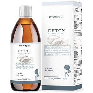 Anumegeo DETOX Cleanser Vegan 11 Herbs & Fruits. Papaya, Artichoke, Green Tea, Guarana- Slimming, Liver Purifying, Diuretic, Antioxidant-Liquid solution 500ml supply 2 weeks.