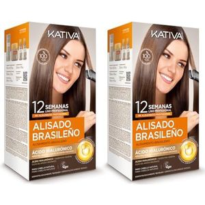 Kativa 2 stuks Braziliaanse stijltang - nieuwe formule met hyaluronzuur - professionele gladmakende behandeling thuis - tot 12 weken - keratine gladmaken - veganistische formule - gemakkelijk te