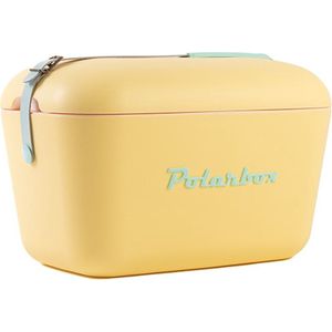 Polarbox retro koelbox geel met blauwe band - 12 liter - Duurzaam geproduceerde trendy koelbox