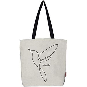 Hello-Bags. Canvas draagtas. Buitenkant: 100% katoen. Inclusief ritssluiting, voering en binnenzak. Verpakt in een geschenk kraft envelop. Model: ""VUELA"". Kleur: Ecru/Zwart. Afmetingen: 37 * 38 cm.