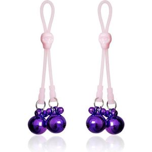 FETISH ADDICT - Nipple Clamps Skulls And Ring Bells Silicone And Metal Pink/purple