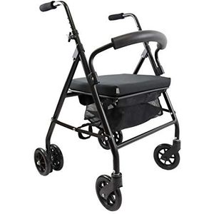 KMINA - Rollator Lichtgewicht Opvouwbaar, Rollator 4 Wielen Zitting, Opvouwbare Rollators Binnen en Buiten, Loophulp voor Ouderen, Rollators for Seniors, Drukrem, Rollator Zwart - Made in Europe