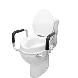 PEPE - Toiletverhoger met Armleuningen (10 cm), Verhoogde Toiletbril Ouderen, WC Verhoger, Toiletverhoger 10 cm, Verhoogde Toiletbril Lifter, Raised Toilet Seat, Toiletverhogers met Deksel Wit