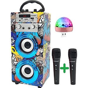 DYNASONIC (Model 16 + Lichten USB) Karaoke draagbare digitale speler voor kinderen met microfoon - Speelgoed microfoon, cadeau voor jongens en meisjes (3e Generatie 2021 Model)