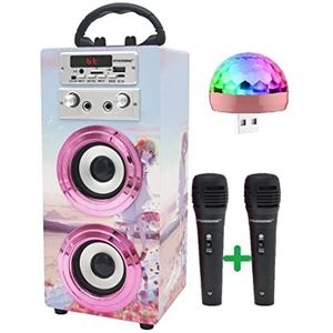 DYNASONIC (Model 17 met USB Ledlampjes) Karaoke speaker met 2 microfoons. Cadeau voor jongens en meisjes. Origineel speelgoed.