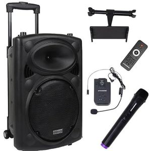 DYNASONIC - Dynapro 12' (nieuwste generatie) Draagbare Luidspreker Professioneel Audiosysteem Vermogen 700W - USB Bluetooth Microfoons, Zwart - Ondersteuning voor mobiele apparaten en tablets