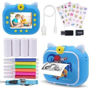 DYNASONIC Instant Kids Camera (2e Generatie Skater). Digitale foto- en videocamera. 48MP. 2,5k UHD. SD 32GB, 4 digitaal drukpapier. Cadeau voor kinderen van 3 tot 14 jaar oud