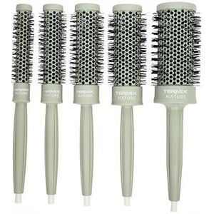 TERMIX Nature Professionele ronde borstelset, 5 stuks (diameter 17, Ø23, Ø28, Ø32, Ø43), luchtreiniging met Pure Tech-technologie, thermoborstels van aluminium met geïoniseerde vezels, ergonomische
