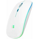 SUBBLIM Draadloze optische muis en bluetooth, RGB LED voor pc, laptop, Mac, MacBook, met 4 toetsen, scrollwiel, ultradun en ergonomisch, stil, 1600 dpi, tweehandig, wit, Wit., Draadloze optica en