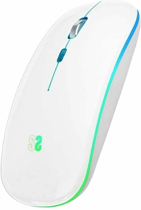 SUBBLIM Draadloze optische muis en bluetooth, RGB LED voor pc, laptop, Mac, MacBook, met 4 toetsen, scrollwiel, ultradun en ergonomisch, stil, 1600 dpi, tweehandig, wit, Wit., Draadloze optica en