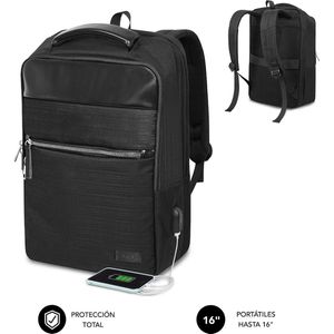 SUBBLIM V2 Air Padding Business rugzak voor laptop, 40,6 cm (16 inch), met USB-oplaadpoort, trolleyband, waterdicht, zwart