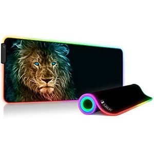 SUBBLIM XL Lion muismat voor computer, met RGB-ledlicht, 9 kleuren, antislip rubberen basis, voor muis met kabel of draadloos, PC/Mac, waterdicht, 80 x 30 x 0,4 cm, bedrukt