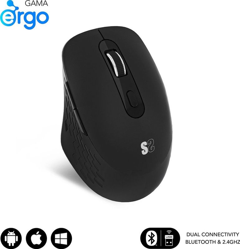 SUBBLIM Curve Ergo Dual Mouse - Zwart - Batterij - Duimondersteuning