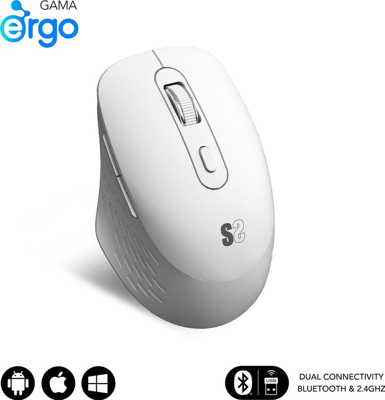 SUBBLIM Curve Ergo Dual Mouse - Wit - Oplaadbaar - Duimondersteuning