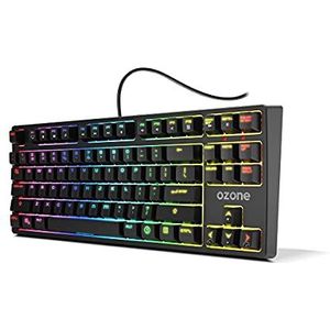 OZONE Gaming Keyboard BATTLE ROYALE -OZBATTLERYLSP- Mechanisch toetsenbord TKL, Red Cherry MX-schakelaars, RGB LED, G-modus, Silent, Windows, IOS, Android en Linux, G-Mode, Layout SP, Zwart.