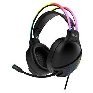 Krom Klaim NXKROMKLAIM Hoofdtelefoon met microfoon, stereo geluid Rainbow RGB LED, luidspreker 50 mm, verstelbare hoofdband, flexibele microfoon, USB, pc, zwart