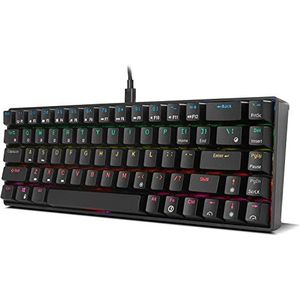 Oztactical Ozon mini gamingtoetsenbord, mechanisch, zonder numeriek toetsenblok, Bluetooth, rode Outemu schakelaars, RGB-ledverlichting, stil, Amerikaanse lay-out, zwart