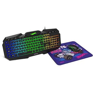 KROM Kustom-NXKROMKUSTOMHW toetsenbord, muis en pad Edition Hot Wheels™ Kustom-NXKROMKUSTOMHW - gaming-pakket met RGB-membraan, muis met optische sensor 6400 dpi, zachte en duurzame stoffen mat, zwart