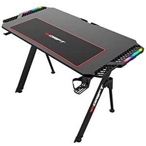 Drift Gaming DRDZ150 – koolstofvezel gamingtafel bedekt met een muismat in volledige grootte, hoofdtelefoon- en bekerhouder, RGB-zijverlenging, kabelorganizer, zwart
