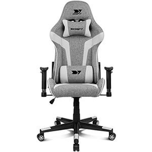 DRIFT Gaming Chair DR90 -DR90GW gamingstoel, ademende stof, gevoerde 2D-armleuningen, versterkte nylon basis, zuiger klasse 4, kanteling, lenden-/nekkussen, grijs/wit