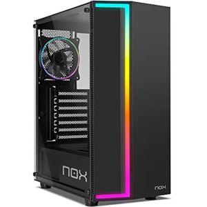 NOX XTREME PRODUCTS Infinity Gamma Mid-Tower ATX/M-ATX/ITX ARGB Dynamic Rainbow, zijwand van gehard glas, ARGB 120 mm ventilator, vooraf geïnstalleerd, USB 3.0, zwart