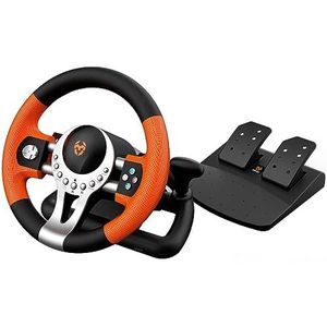 KROM K-Driver Multiplatform stuurwiel en pedalen, versnellingspook en pallets op het stuur, trillingseffect, compatibel met pc, PS3, PS4 en Xbox, zwart/oranje