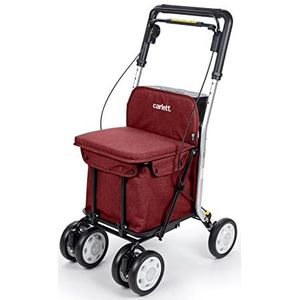 Carlett - Boodschappentrolley-rollator met zitje, plooibare supermarkttrolley met 4 wielen met afneembare tas 29 l/15 kg en lade voor persoonlijke spullen, Lett800 Senior Comfort Pro, rood