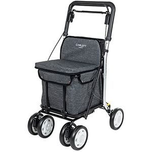 Carlett - Boodschappentrolley-rollator met zitje, plooibare supermarkttrolley met 4 wielen met afneembare tas 29 l/15 kg en lade voor persoonlijke spullen, Lett800 Senior Comfort, Azure