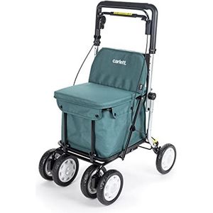 CCarlett Boodschappentrolley met zetel voor senioren, goedgekeurd door medische autoriteiten, inklapbare trolley met 4 wielen, afneembare tas 36 l/15 kg en opbergvak, groen