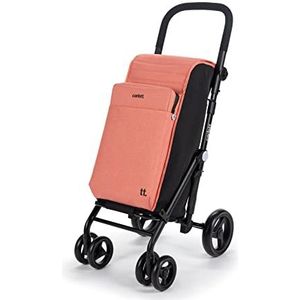 Carlett Urban Quad Boodschappentrolley - Tasinhoud 50L - Koelvak 10L - 4 wielen - Lichtgewicht - Opvouwbaar - Zalmroze