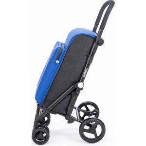 Carlett - Boodschappentrolley, opvouwbare supermarkt trolley, met 4 regenbestendige wielen en een grote capaciteit van 25kg, hoofdtas 50L, thermische tas 10L en achterzak - Kleur: Blauw