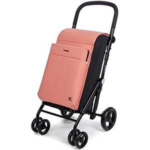 arlett - winkelwagen, opvouwbare supermarktwagen, met 4 regenbestendige wielen en een grote capaciteit van 32 kg, hoofdtas 64 L, thermische tas 12 L en achtertas - Kleur zalm