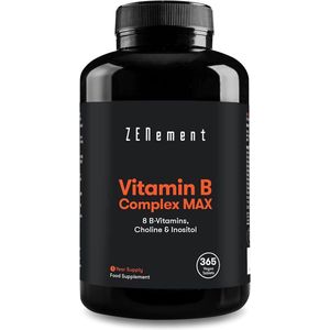 Vitamine B-complex MAX, 365 Veganistische Tabletten | Helpt vermoeidheid te verminderen, draagt bij tot normale mentale prestaties en helpt het immuunsysteem normaal te laten functioneren. | Zenement