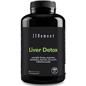 Mariadistel, Artisjok, Kurkuma, Paardenbloem en Bioflavonoïden – Lever Detox Supplement met Natuurlijke Vitamine C die Bijdraagt aan de Bescherming van de Cellen – 180 Vegan Capsules – Zenement