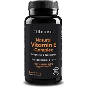 Vitamine E Complex, Tocoferolen en Tocotriënolen, 120 softgels met Extra Vergine Olijfolie | Ter bescherming tegen vrije radicalen, Premium: Natuurlijke Vitamine E | Zenement