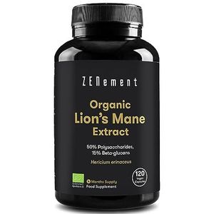 Leeuwenmanen Extract Biologisch 50% Polysacchariden en 15% Beta-Glucanen – Hericium Erinaceus – Natuurlijke en Veganistische Oorsprong – 4 Maanden Voorraad – 120 Vegan Capsules – Zenement